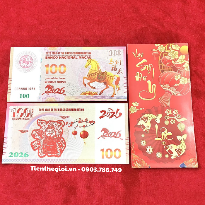 Tiền Lì Xì 100 Dola Macao Hình Con Ngựa 2026